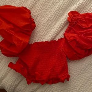 Zara red puff sleeve top